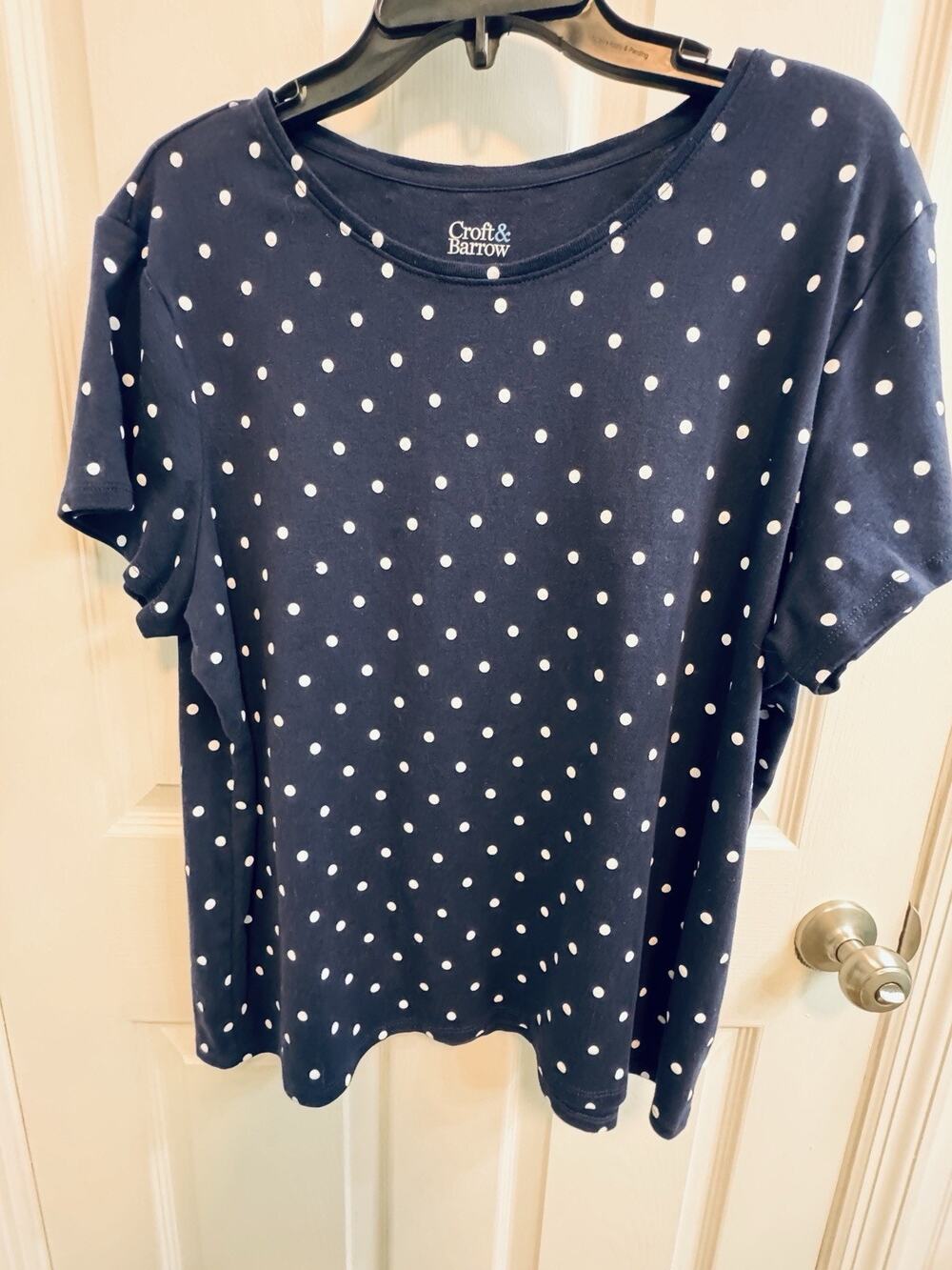 Croft Barrow XXL Navy Blue White Polka Dot Tee Short Sleeve 100% Cotton